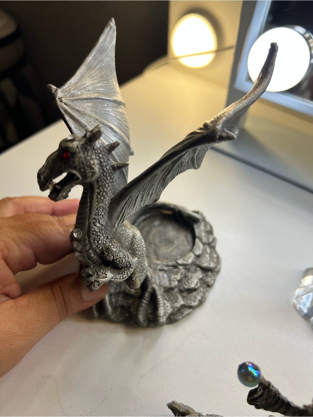 Pewter Fantasy Dragon Figurine Set with Accents - Metallic Gray - Picture 4 of 16